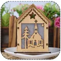 LED wooden Christmas house hanging ornament with church and tree cutout design - Tree+House(V1-17)