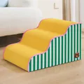 Gestreepte huisdierentrap met 3 treden voor kleine honden en katten, antislip geel - Derde Orde / Hoogte 35cm Helling 30° / Groen Gestreept