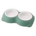 Anti-slip double pet bowl with green base and white inner basins for cats and dogs - Medium (26*16*4cm) / Double Bowl (White Plastic Liner) / Dark Green