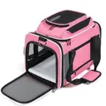 Detail view of pink Oxford fabric pet carrier bag with breathable mesh and plush mat - 45*28*35CM / Pink