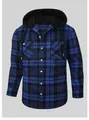 Camicia di flanella a scacchi blu e nera da uomo con cappuccio nero e tasche - Taglia S / Top / Quadri Blu e Neri