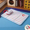 Waterproof blue striped pet cooling mat with pillow and cute apple character print - Mat with Pillow and Blanket / L (72x50cm) / Dopamine Puppy