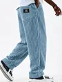 Detailed view of the wide-ribbed corduroy texture on these light blue men's straight trousers - Sky Blue