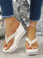 Chanclas con cuña y plataforma blancas con adornos de perlas y cristales. - 35 / Blanco Perla