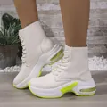 Stylish women's chunky platform sporty ankle boots in beige with vibrant neon yellow accents - 38 / White