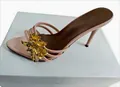 Elegante sabot nude con tacco a spillo e un grande fiore dorato 3D per l'estate - 35 / Fiore Rosa Nudo