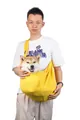 Breathable yellow crossbody pet sling bag showing a dog sitting comfortably inside. - Pets Within 7.5kg / Yellow