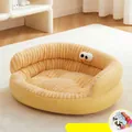 Gemütliches gelbes Haustiersofabett mit süßen Comicaugen und weichem Rippplüsch - M / Gelbes Bett + Decke / 44*54*18cm / Gelb