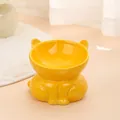 Ergonomische gele keramische voerbak in katvorm met schuine rand voor nekbescherming - Schuine Keramische Bak / 13cm / Lichtgeel
