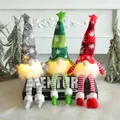 Set of 3 glowing faceless Christmas gnome dolls with striped legs for holiday decor - Light-up Long Leg Doll (G1-1/2/3)
