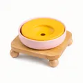 Bol pour animaux en céramique rose avec disque flottant sur un support en chêne - Ensemble Support Simple (Rose + Orange + Support)