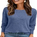 Dettaglio della trama a costine blu di questa maglia casual a maniche lunghe. - Taglia S / Top / Blu
