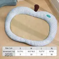 Apfelförmiges Haustier-Kühlbett mit blauem Karomuster und Strohmatten-Mitte für Hunde und Katzen - Meersalz Apfelnest (Gewobenes Rattan) / XL (78*64cm) / Blau