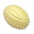Durable yellow spiked TPR rugby squeaky dog toy for aggressive chewers and teething pets - Macaron Yellow