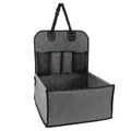 Foldable grey pet car booster seat bag with quilted interior and mesh storage pockets - Matte Dark Gray