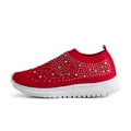 Κόκκινα αναπνεύσιμα γυναικεία flyknit slip-on sneakers με διακόσμηση από λαμπερά στρας - 35 / Κόκκινο