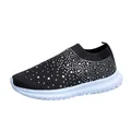 Sneakers slip-on nere traspiranti da donna con strass scintillanti e suola bianca - Nero