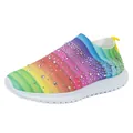 Scarpe sneaker slip-on traspiranti fly-knit arcobaleno con strass brillanti per donna - Arcobaleno