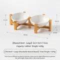 Large double ceramic slanted pet bowl set with elevated bamboo stand for cats and dogs - Large Slanted Bowl (White) with Bamboo Stand