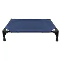 Elevated blue pet camping bed for small and medium dogs featuring a sturdy black frame. - S / Navy Blue