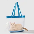 Breathable blue mesh pet carrier bag for cats, portable and ultra-lightweight design. - Lake Blue (With Leg & Tail Opening)