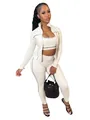 Full body model shot showing the cream 3-piece tracksuit set with jacket and leggings - S / Top And Bottom / Off White