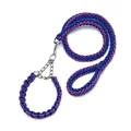 Durable 8-strand braided nylon dog leash and collar set in blue and purple for walking - Leash + Collar Set / XL / Blue Purple