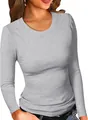 Dettaglio maglia donna grigia in modal a costine maniche lunghe girocollo vestibilità slim - Taglia S / Top / Grigio melange
