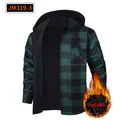 Men's green plaid flannel hooded shirt with warm fleece-lined velvet interior for winter - S / Tops / Green and Black Plaid (JM319-3)