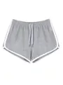 Detalle de pantalones cortos deportivos grises para mujer con ribete blanco y cordón - S / Bottoms / Gris claro