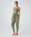 Comfortable olive green sleeveless tapered jumpsuit for women in soft jersey fabric - S / Set / Green