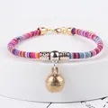 Ethnic style woven pet collar with colorful pattern and brass bell for cats and small dogs - XS (Neck 15-20cm) / Multi-color Striped