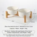 Juego de cuencos dobles elevados de cerámica con soporte de bambú y diseño de huella - Cuenco Mediano Alto + Soporte de Bambú Elevado Integrado