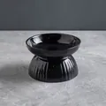 Gamelle surélevée pour chat en céramique noire avec socle cannelé - Bol à pied haut bouche plate / Noir