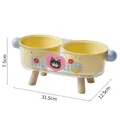 Erhöhter doppelter Katzenapf Futterstation mit gelben Schalen und Holzbeinen Design - Doppelnapf (Kunststoff-Einsatz) / 31.5cmx12.5cmx7.5cm / Transparent/Gelb