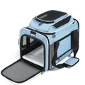 Detail showing interior fleece mat and mesh windows of a blue pet carrier bag - 45*28*35CM / Blue