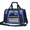 Durable blue portable pet carrier bag with adjustable shoulder strap and breathable mesh - Small Fleece Mat Style / Dark Blue