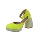 Zapatos Mary Jane amarillo neón con plataforma, tacón ancho de strass y punta cuadrada - 34 / Verde Fluorescente