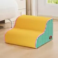 Tweestaps huisdiertrap met geel antislipoppervlak en groen gestreepte zijkanten voor honden. - 2x2 / Hoogte 30cm Helling 37° / Groen Gestreept