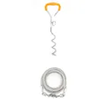 Detail of durable spiral dog ground stake and heavy-duty steel tie-out cable set - 9mm*42cm Stake + 1.8m (6ft) Rope / Yellow Handle + White Steel Rope
