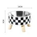 Elevated checkerboard pet bowl with wooden stand and stainless steel basin 14x9cm - Stainless Steel Checkered / Color Box Packaging
