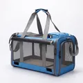 Durable blue portable pet carrier with breathable mesh windows for cats and small dogs - 47*26.5*29 / Blue