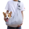 Grey breathable pet sling carrier for dogs and cats made of foldable soft fabric material - Adjustable Buckle Style / Gray
