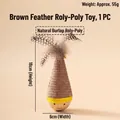Interactive cat tumbler toy made of natural linen with brown spotted feathers and wood - Linen Feather Style