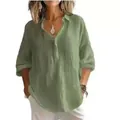 Camicetta da donna casual ampia con scollo a V e maniche lunghe color verde salvia - Verde militare