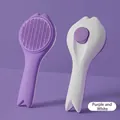 Purple and white self-cleaning pet grooming slicker brush for cats with one-click hair removal - OPP Bag Packaging / Purple White
