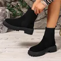 Botines tipo calcetín negros para mujer con suela gruesa y cómodo diseño de punto - 38 / Gamuza Negra
