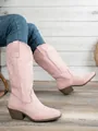 Roze geborduurde westernlaarzen voor dames met middelhoge hak in suède look - 36 / Roze