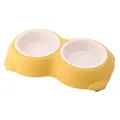 Detachable yellow double pet bowl with white inner basins and anti-slip rubber feet design - Medium (26*16*4cm) / Double Bowl (White Plastic Liner) / Yellow