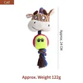 Durable cow shape corduroy plush dog toy with tennis ball and cotton rope for chewing - Cow (PT310)